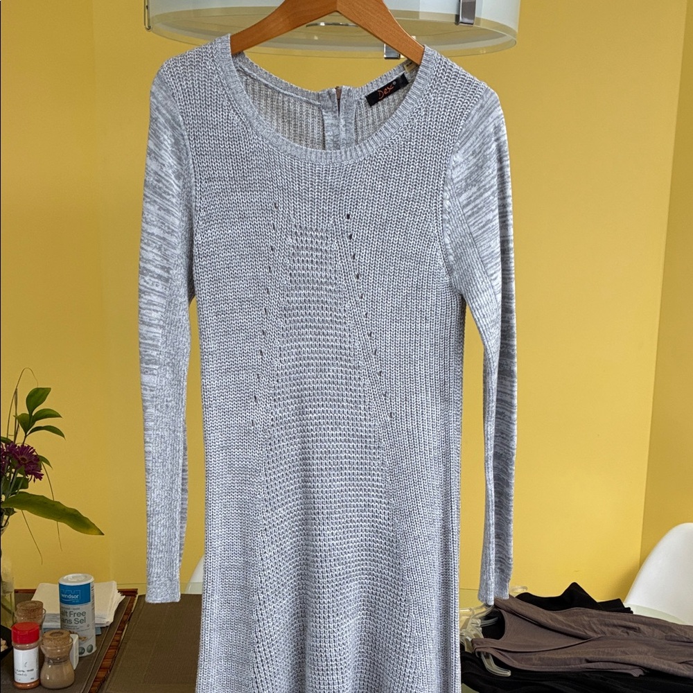 Dex Light Gray Long Sleeve Knit Dress